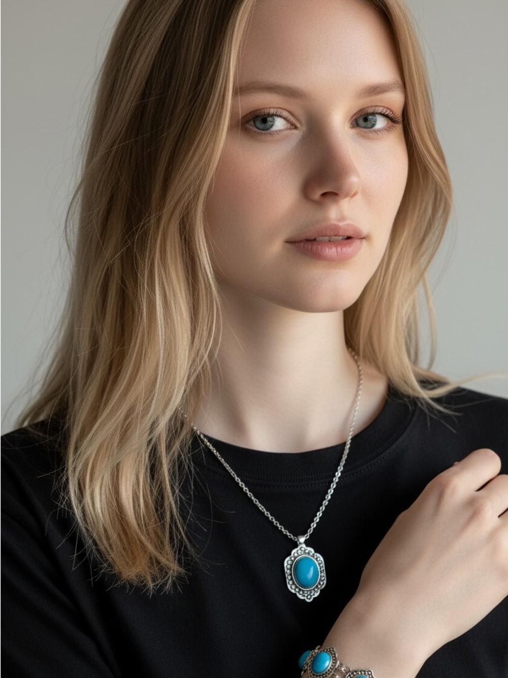 9/23 Sterling Silver Turquoise Pendant Necklace - Blue
